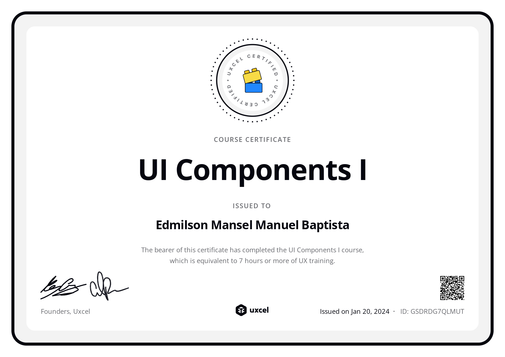 Edmilson Mansel Manuel Baptista's certificate